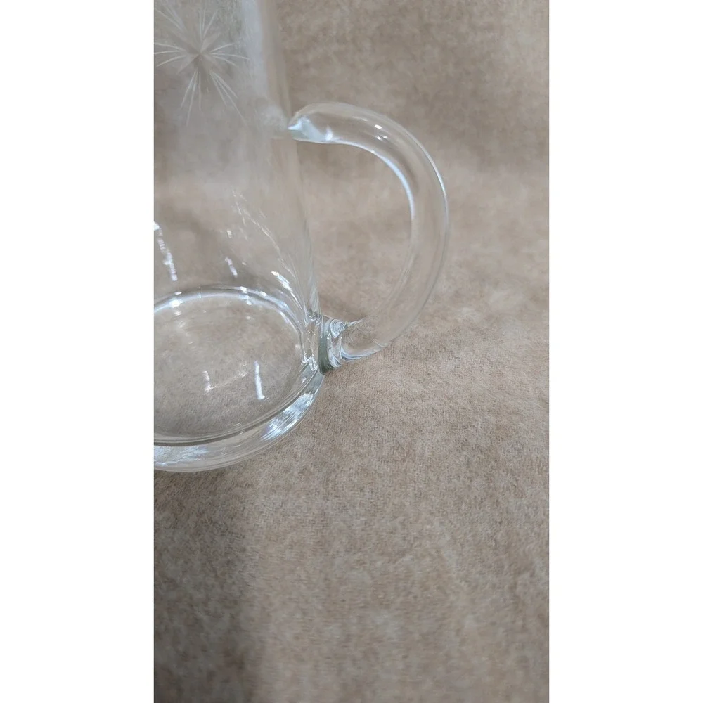 Fostoria Etched Starburst Clear Cream Glass Pitcher with Handle and Spout vtg